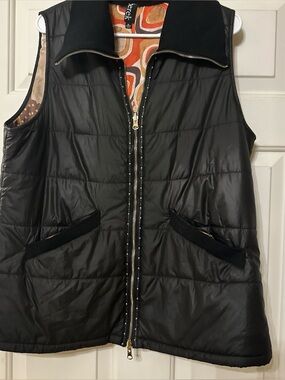 Betek Black Quilted Puffer Vest with Gold Trim